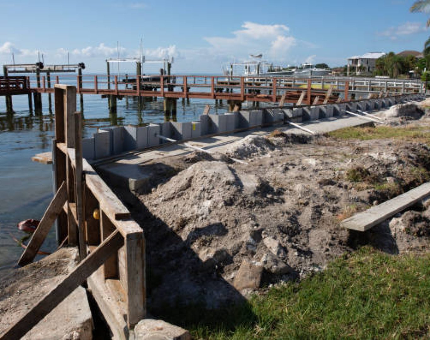 Concrete seawall being restored with reinforcement materials in Stuart, FL.